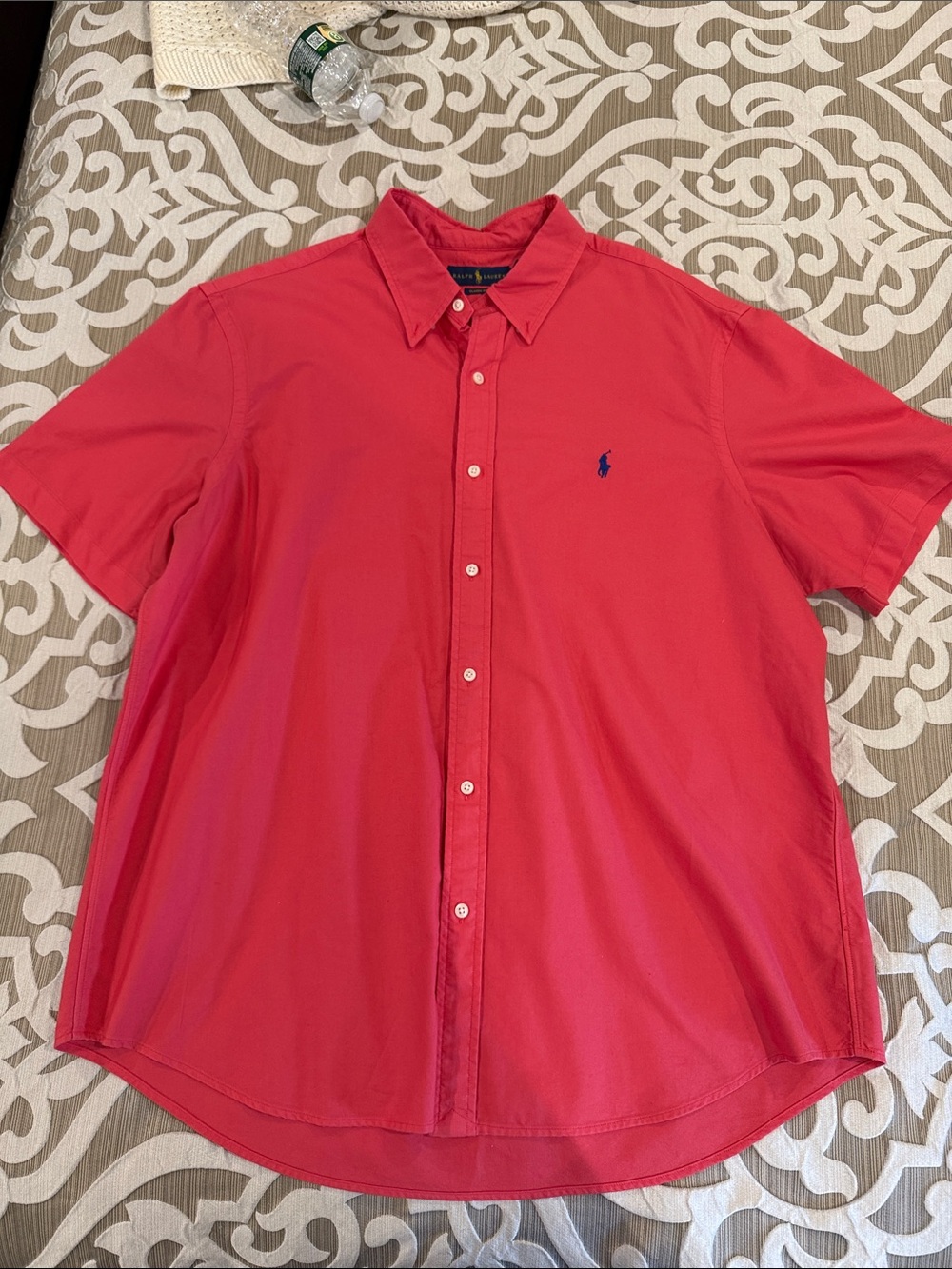 Polo by Ralph Lauren Men’s Coral-Red Short-Sleeve Button-Down Shirt